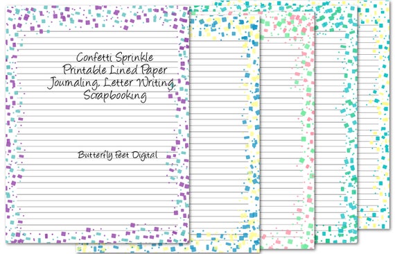 Printable Journal Pages Stationery Lined Writing Paper Confetti Sprinkle  Letter Size Digital Download