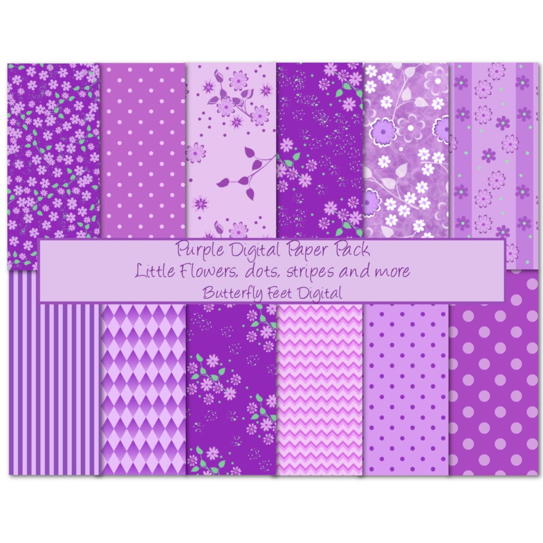 Digital Paper Pack Purple Floral 12 Printable Designs Digital Download ...
