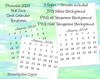 Druckbare 2024 Kalendervorlagen 10 x 15 cm Fügen Sie Ihre eigene Kunst oder Fotografien Digitaler Download hinzu