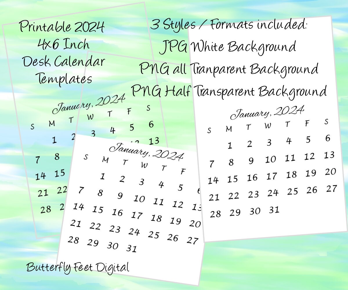 Calendar Cards for Scrapbook Small Calendar 2024 Planner -     digital prints,  digital art, Printable wall art