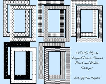 Digital Picture Frames 5x7 PNG Clipart Black and White Photo Overlay Borders Digital Download