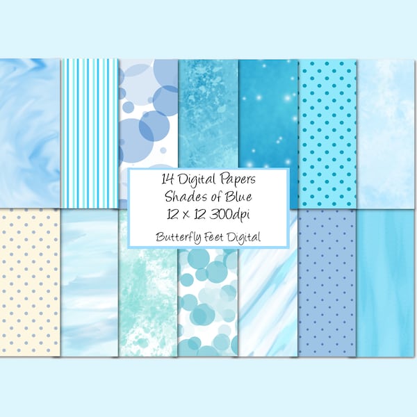 Digital Paper Pack Blue Aqua Bluegreen 14 Printable Designs Digital Download