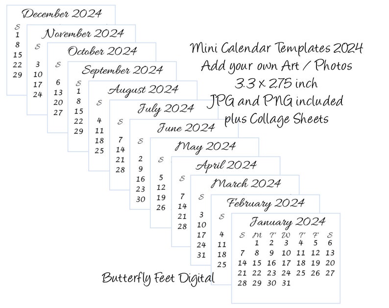 Printable 2024 Calendar Templates Mini Desk or Purse Calendar Add Your