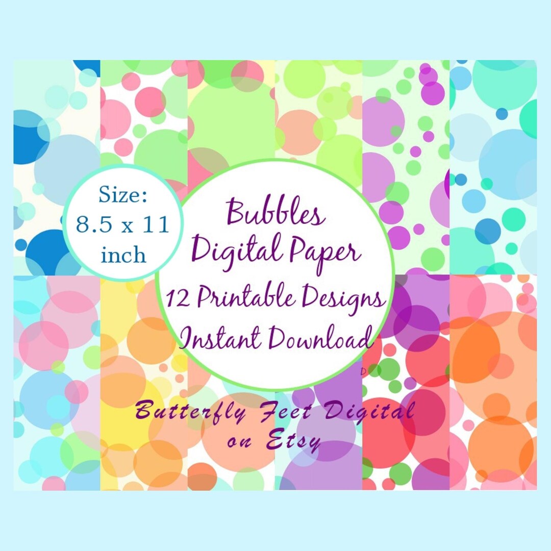 Bubbles Digital Paper Pack 8.5 X 11 Inch Letter Size 12 Printable ...