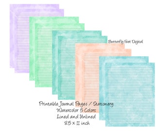 Druckbare Journal Seiten Briefpapier Aquarell gefüttert Schreibpapier und unliniert Letter Größe digitaler Download