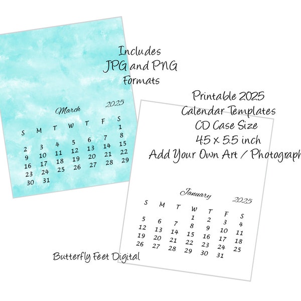 CD Case Printable 2025 Calendar Templates Add your own Art Photographs Desk Calendar Size 4.5 x 5.5 Inch Digital Download