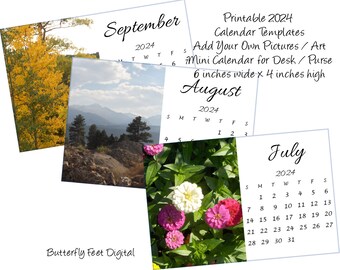 Printable 2024 Calendar Templates 6 x 4 Inch Horizontal View Add your own Art or Photographs Desk or Purse Digital Download