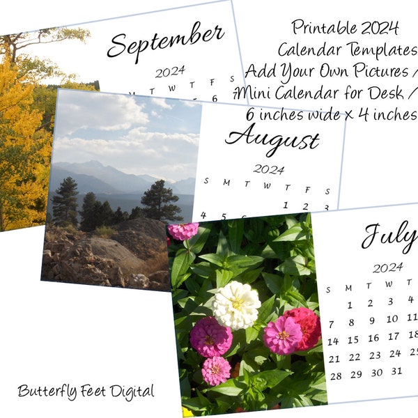 Printable 2024 Calendar Templates 6 x 4 Inch Horizontal View Add your own Art or Photographs Desk or Purse Digital Download