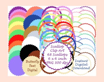 Scallop Circles PNG Clipart 68 Labels Overlay Shapes Digital Download