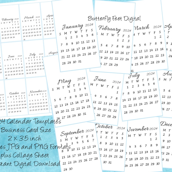 Printable 2024 Mini Calendar Templates Business Card Size 2x3.5 Inch Add your own Art Digital Download