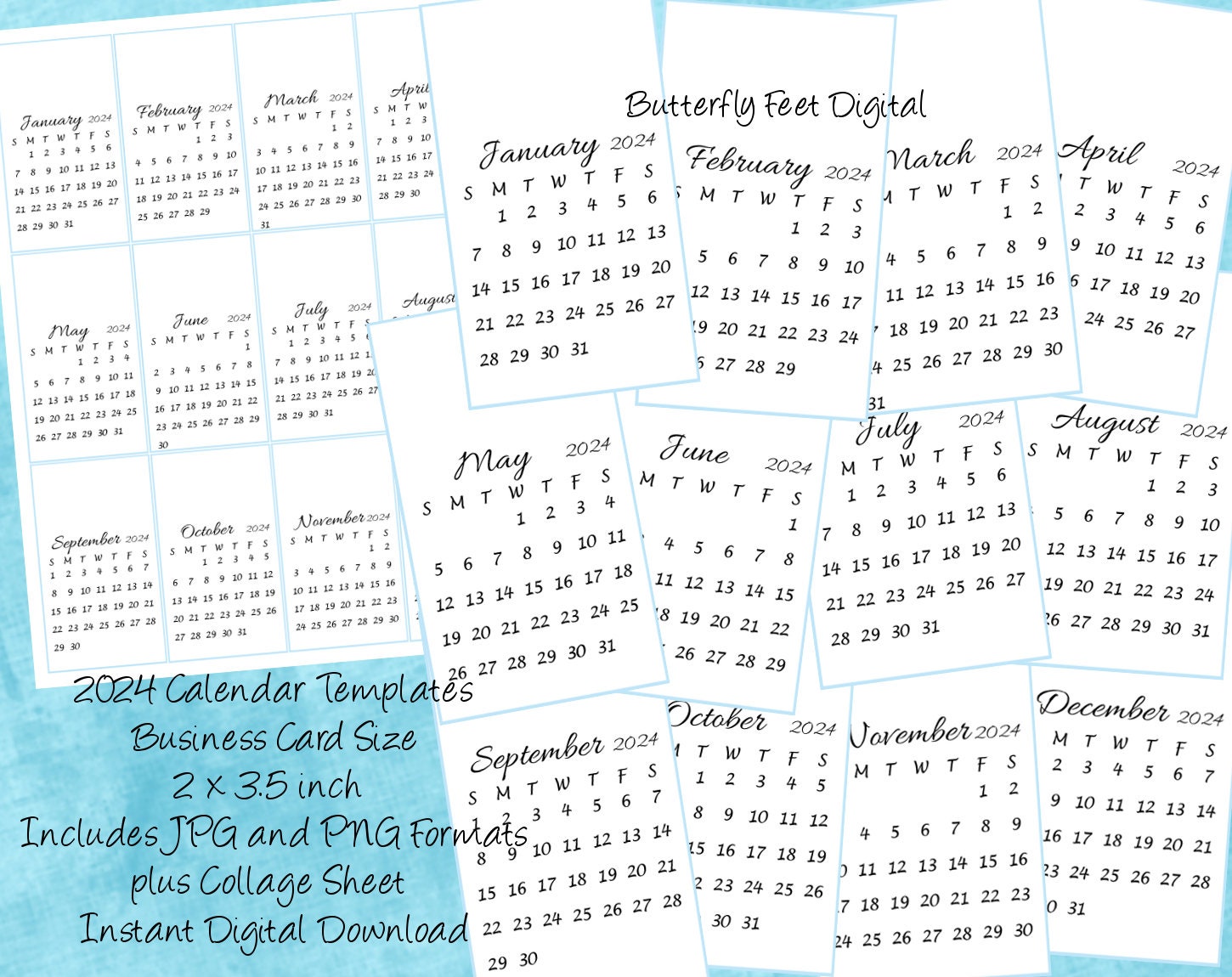 Printable 2024 Mini Calendar Templates Business Card Size 2x3.5 Inch Add Your Own Art Digital Download - Etsy