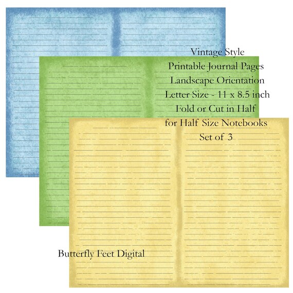 Printable Journal Pages Lined Writing Paper Vintage Style Landscape Digital Download