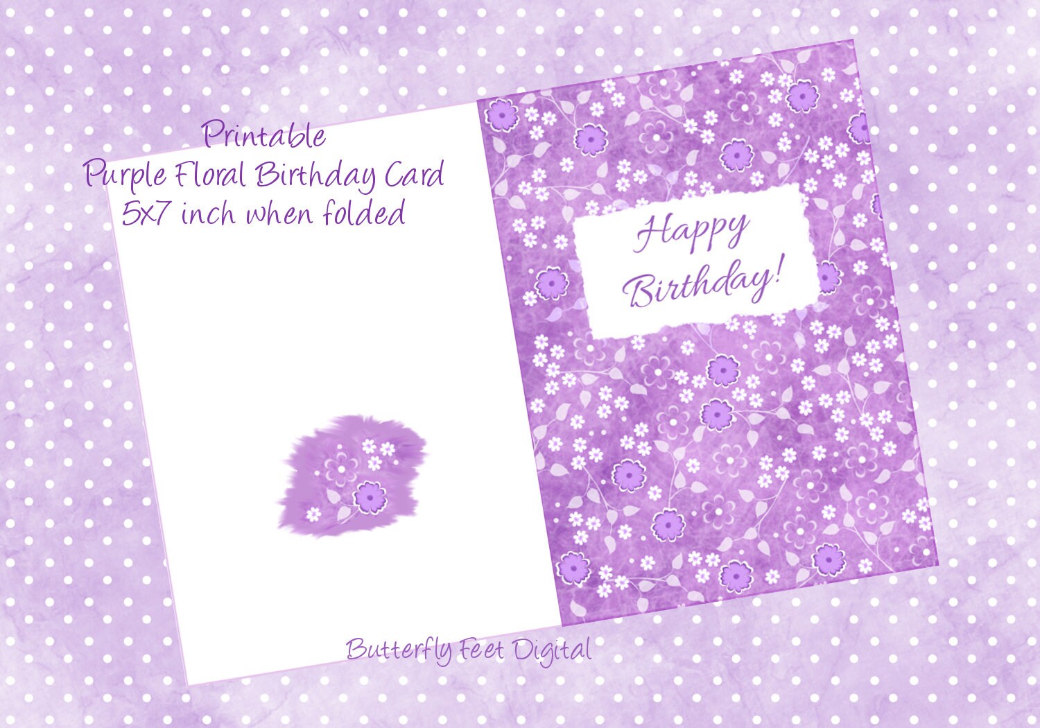Printable Birthday Card Purple Floral Greeting Card 5x7 inch | Etsy