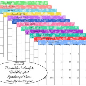 Printable Calendar 2022 Monthly Landscape View Swirled | Etsy