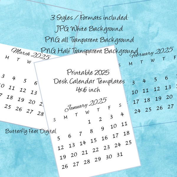 Printable 2025 Calendar Templates 4 x 6 Inch Add your own Art or Photographs Digital Download