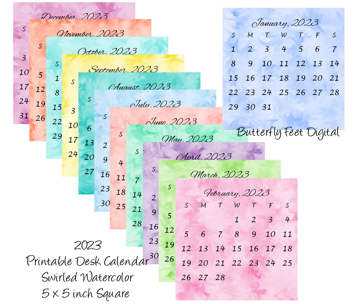 Printable Calendar 2023 5x5 Inch Square Mini Desk Calendar - Etsy