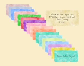 Torn Paper PNG Clipart Watercolor Torn Edge Clipart Labels Photo Overlay Digi Scrap 18 Colors Digital Download