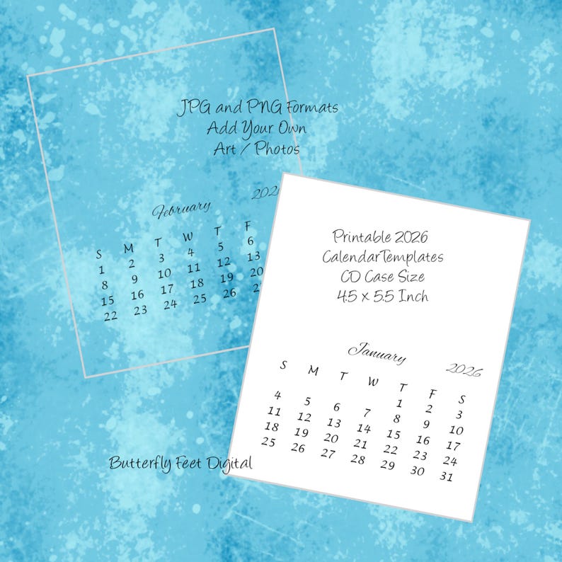 Printable 2026 Calendar Templates CD Case Size Add Your Own Art or