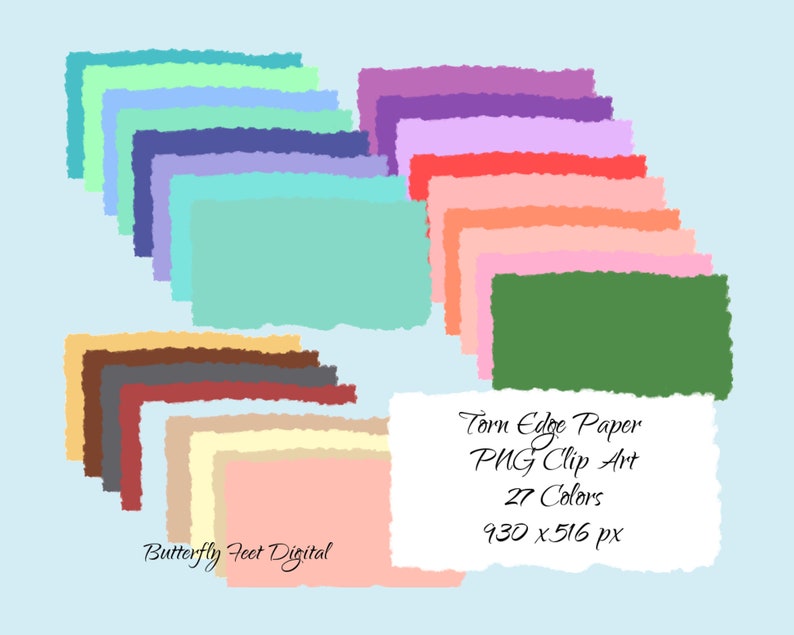 Torn Paper PNG Clipart Torn Edge Clipart Labels Photo Overlay 27 Colors Digital Download