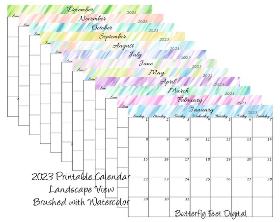 Printable Calendar 2023 Monthly Landscape Brushed With - Etsy