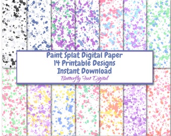 Paint Splatter Digital Paper Pack Paint Splash Set of 14 Printable Backgrounds Digital Download