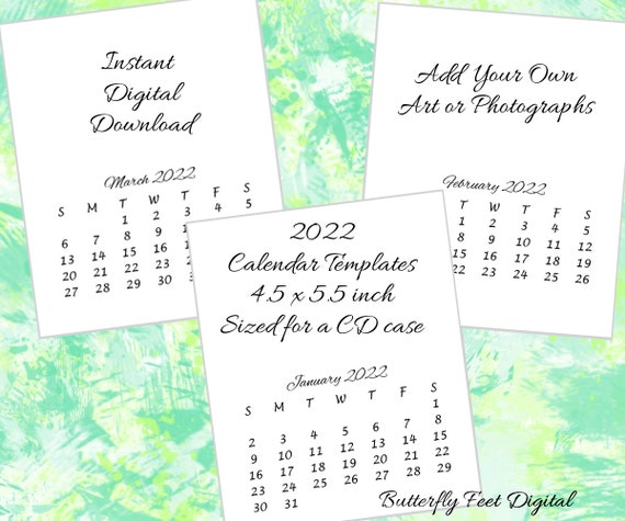 Cd Case Printable 2022 Calendar Templates Size 4.5 X 5.5 | Etsy