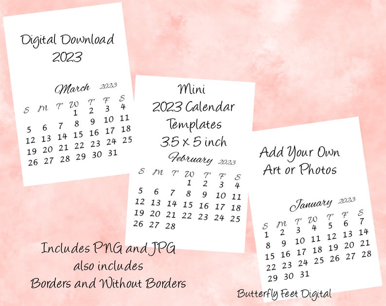 Printable 2023 templates mini desk calendar 3 5 x 5 inch add etsy