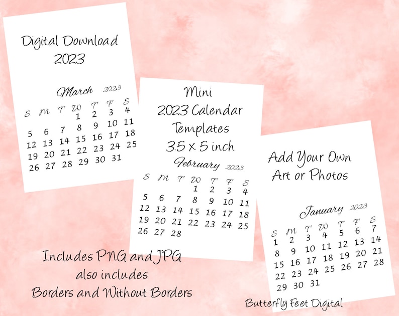 Printable 2023 Templates Mini Desk Calendar 3 5 X 5 Inch Add Etsy