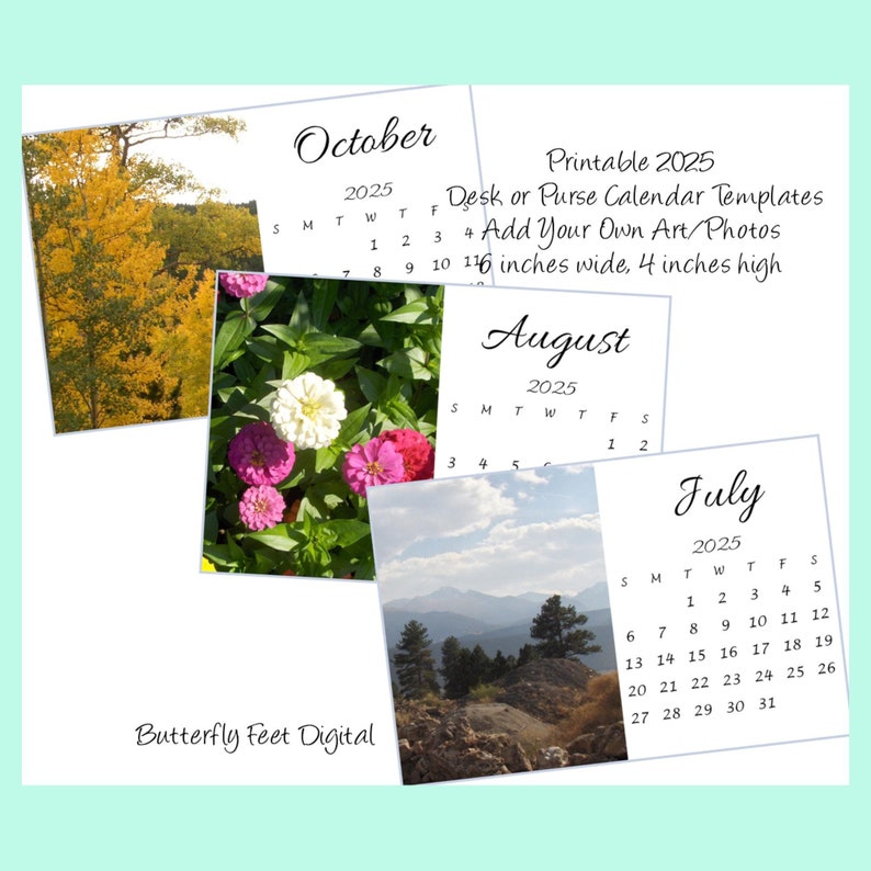 Printable 2025 Calendar Templates 6x4 Inch Horizontal View Desk or ...