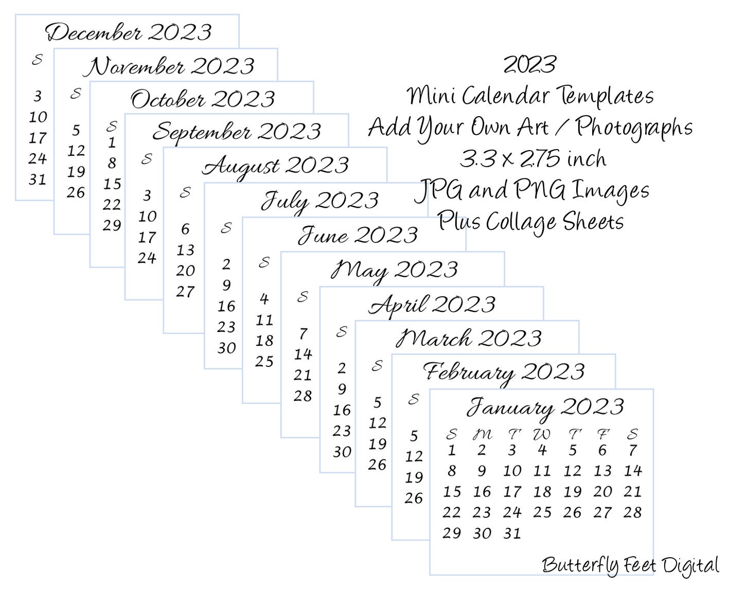 Printable 2023 Calendar Templates Mini Desk or Purse - Etsy