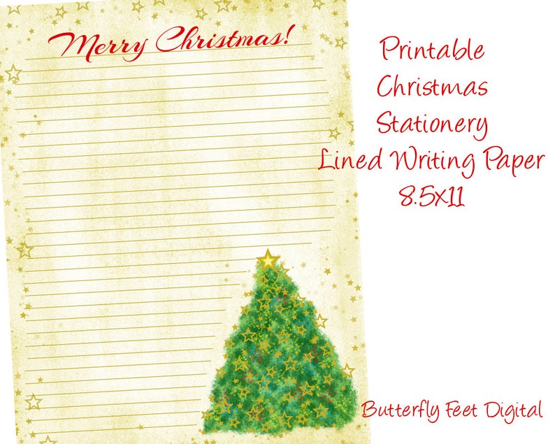 printable christmas stationery lined writing paper christmas letter letter size 8 5 x 11 instant digital download christmas tree writing paper