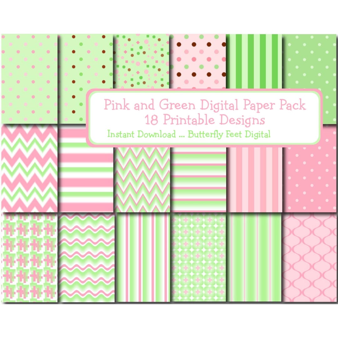 Digital Paper Pack Pink and Green 18 Designs Digital Download - Etsy