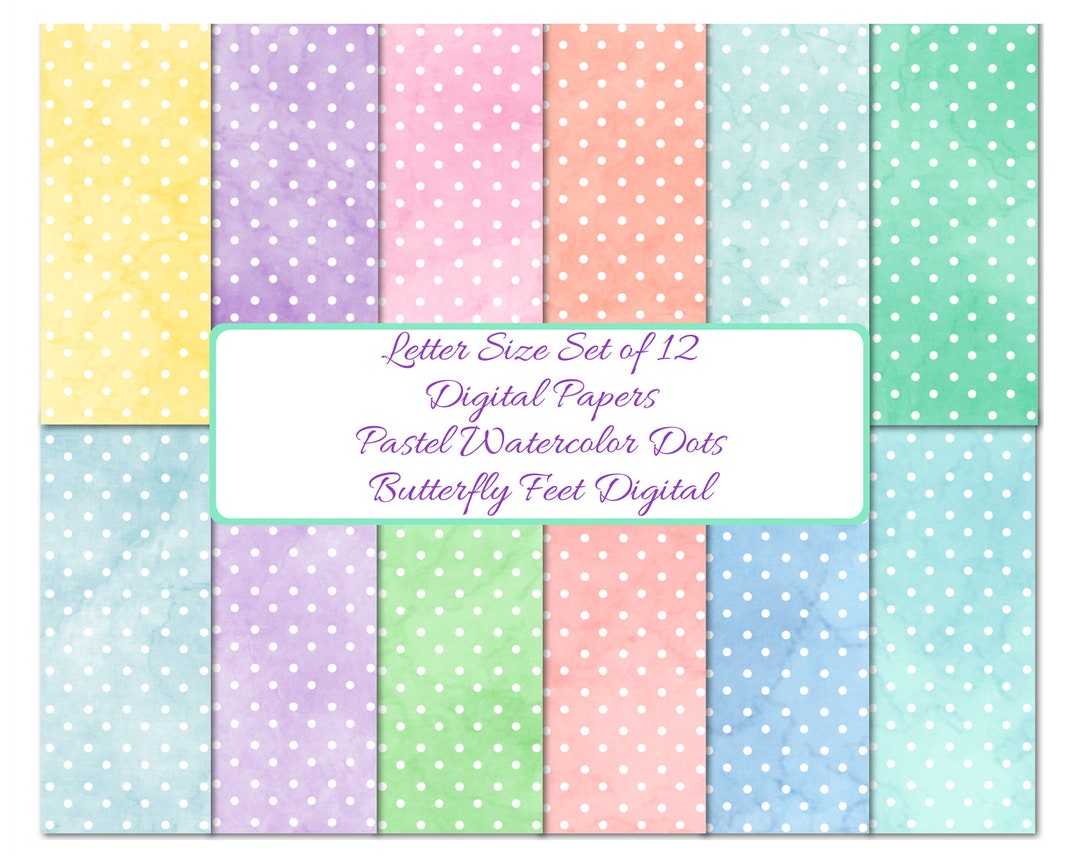 Digital Paper Pastel Colors Watercolor Dots Letter Size 8.5 X 11