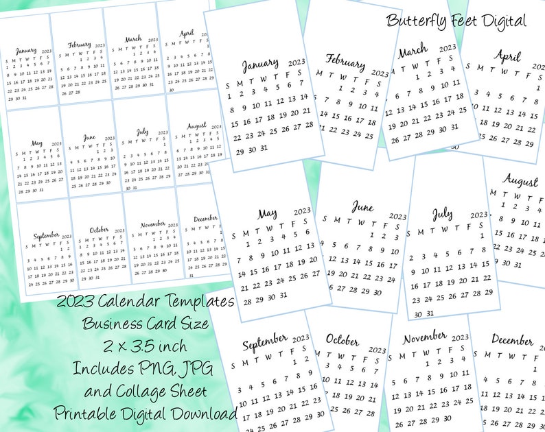 Printable 2023 Mini Calendar Templates Business Card Size Etsy Canada