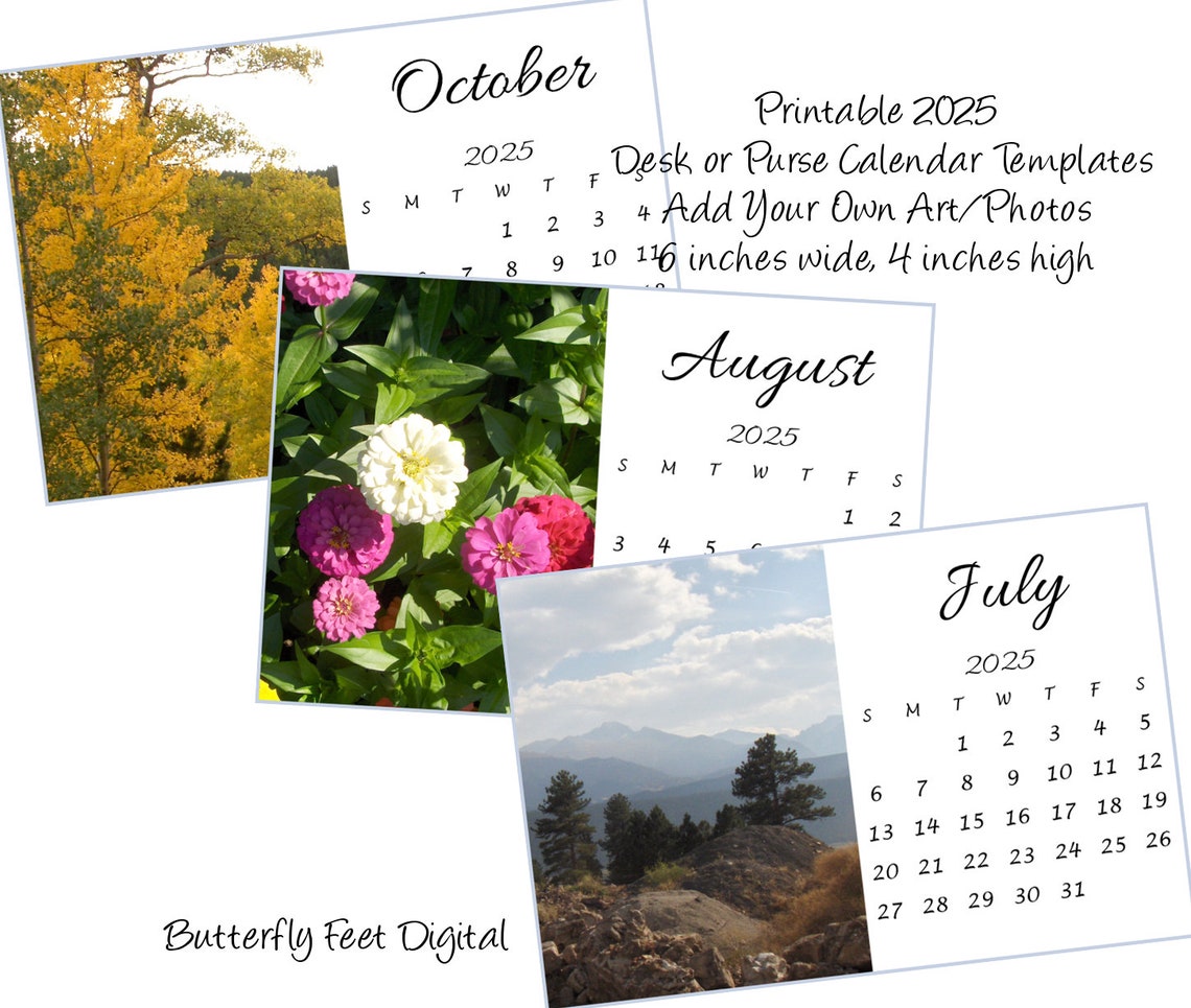 Printable 2025 Calendar Templates 6x4 Inch Horizontal View Desk or ...