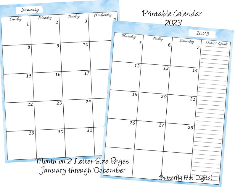 Calendar on 2 Pages 2023 Printable Monthly Calendar Planner  Etsy UK