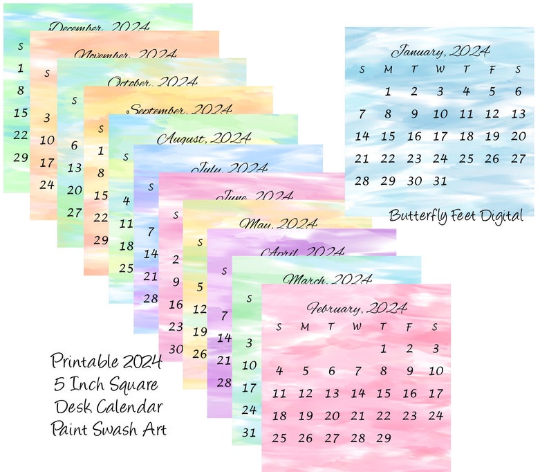 Printable Calendar 2024 5x5 Inch Square Mini Desk Calendar Etsy