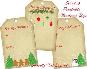 Printable Christmas Gift Tags Christmas png Clipart Set of 3 plus Digital Collage Sheet Digital Download
