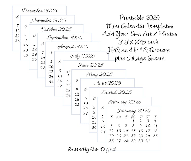 Printable 2025 Calendar Templates Mini Desk or Purse Calendar Add Your
