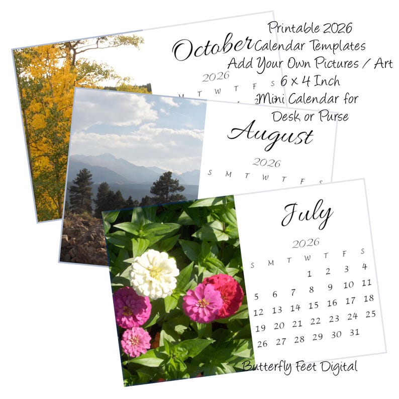 Printable 2026 Calendar Templates 6x4 Inch Horizontal View Desk or ...