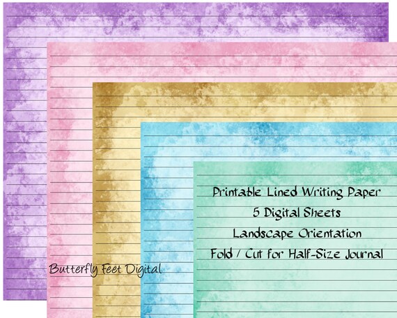 Printable Lined Paper Journal Pages Stationery Landscape | Etsy