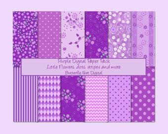 Purple Digital Paper Pack Floral Lavender 12 Printable Designs Digital Download