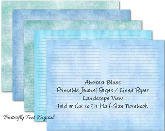 Printable Journal Seiten Liniertes Briefpapier Shades of Blue Half-Size Journal Digital Download