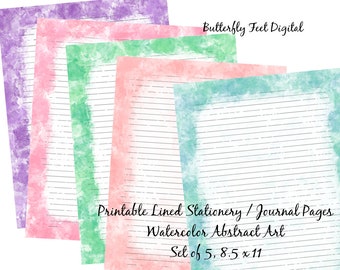 Printable Stationery Journal Pages Lined Writing Paper Watercolor Borders Letter Size Digital Download