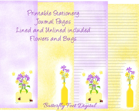 printable stationery journal pages lined and unlined paper etsy