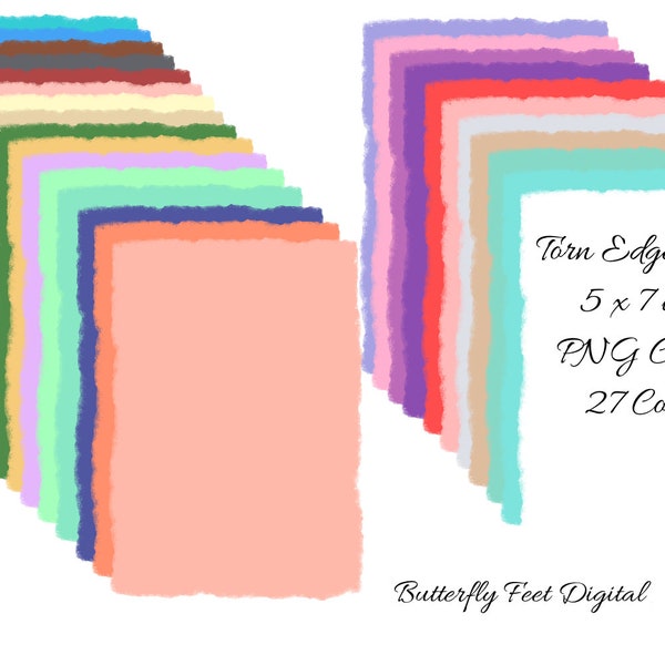 Torn Edge Paper PNG Clipart Photo Overlay Printable 5x7 inch Paper Digi Scrap 27 Colors Digital Download