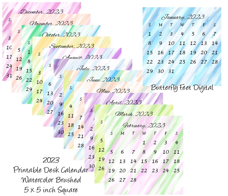 Printable Calendar 2023 5x5 Inch Square Mini Desk Calendar Etsy UK