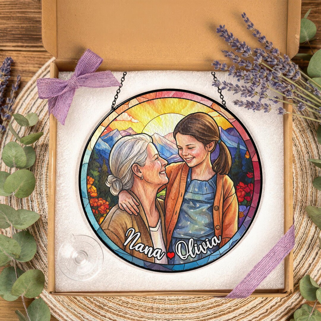 Custom Photo Portrait Stained Glass Suncatcher Gift for Mom, Mama Gift ...