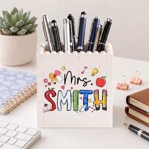 Personalized Teacher Block Pencil Holder: Teacher Brick Pencil Pot with Name, Back to School Gift, Classroom Desk Decor, School Supplies