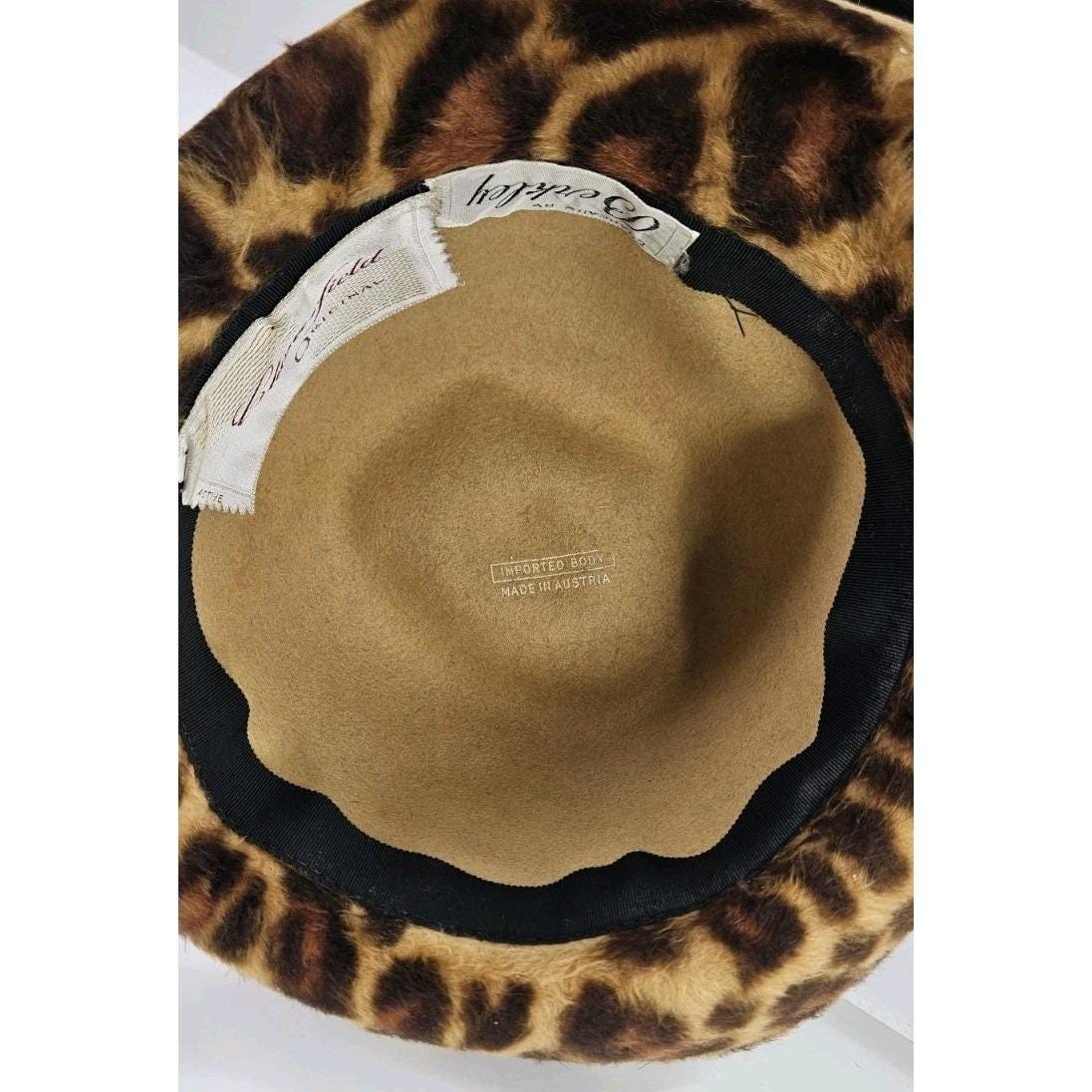 Vtg Original Chesterfield Faux Fur Leopard Print Felt Fedora & Hat‎ Pin WS/M ~7\